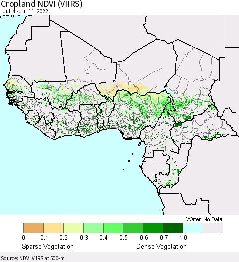 Western Africa Cropland NDVI (VIIRS) Thematic Map For 7/4/2022 - 7/11/2022