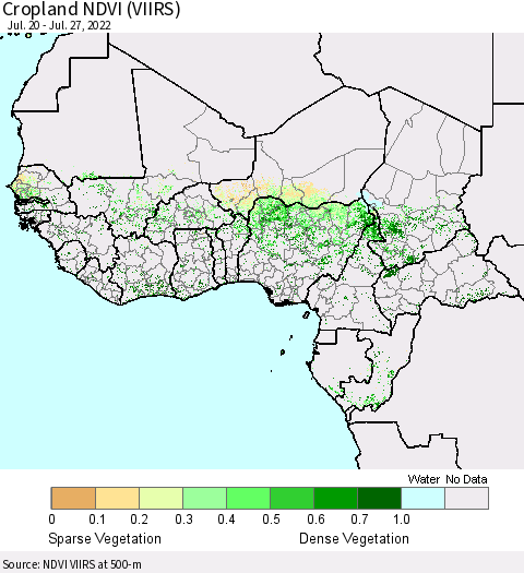 Western Africa Cropland NDVI (VIIRS) Thematic Map For 7/20/2022 - 7/27/2022