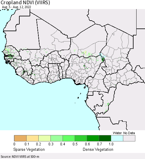 Western Africa Cropland NDVI (VIIRS) Thematic Map For 8/5/2022 - 8/12/2022