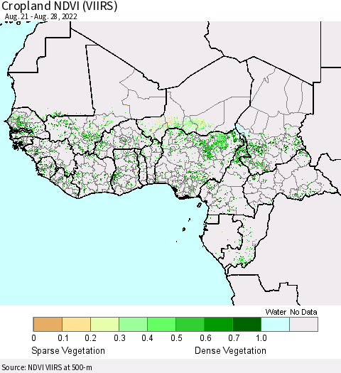 Western Africa Cropland NDVI (VIIRS) Thematic Map For 8/21/2022 - 8/28/2022