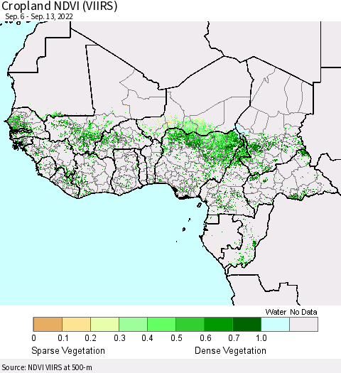 Western Africa Cropland NDVI (VIIRS) Thematic Map For 9/6/2022 - 9/13/2022
