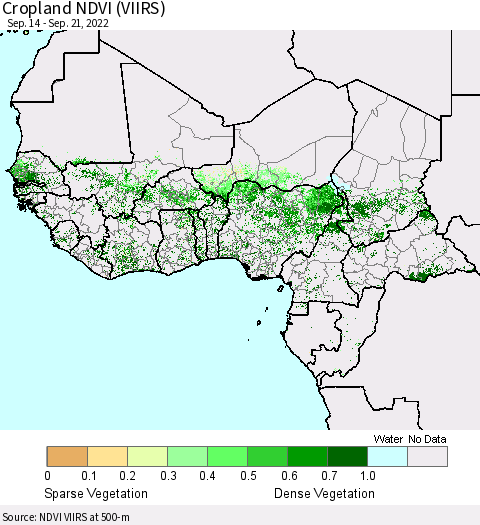 Western Africa Cropland NDVI (VIIRS) Thematic Map For 9/14/2022 - 9/21/2022