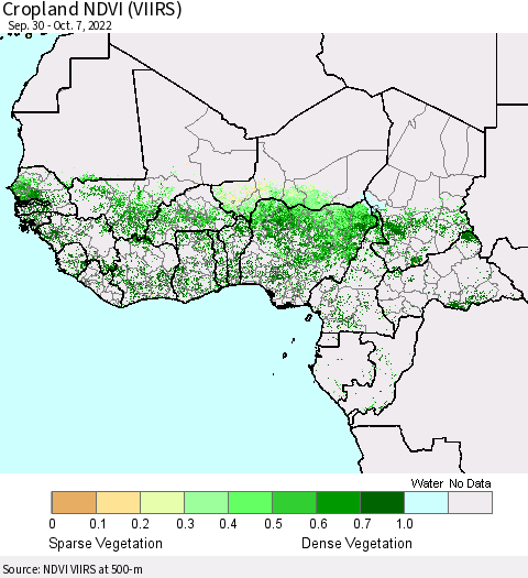 Western Africa Cropland NDVI (VIIRS) Thematic Map For 9/30/2022 - 10/7/2022