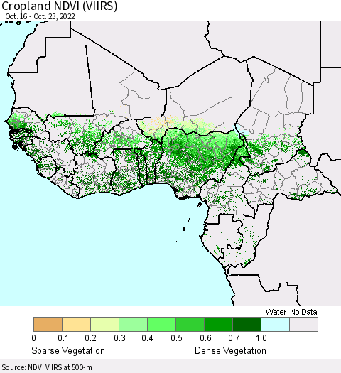 Western Africa Cropland NDVI (VIIRS) Thematic Map For 10/16/2022 - 10/23/2022