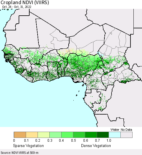 Western Africa Cropland NDVI (VIIRS) Thematic Map For 10/24/2022 - 10/31/2022