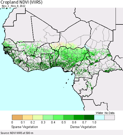 Western Africa Cropland NDVI (VIIRS) Thematic Map For 11/1/2022 - 11/8/2022