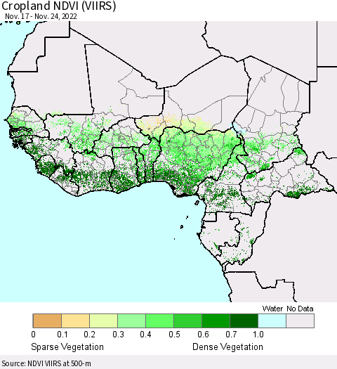 Western Africa Cropland NDVI (VIIRS) Thematic Map For 11/17/2022 - 11/24/2022