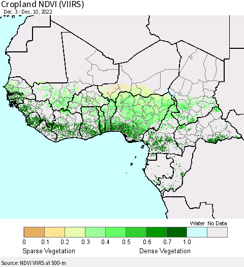 Western Africa Cropland NDVI (VIIRS) Thematic Map For 12/3/2022 - 12/10/2022