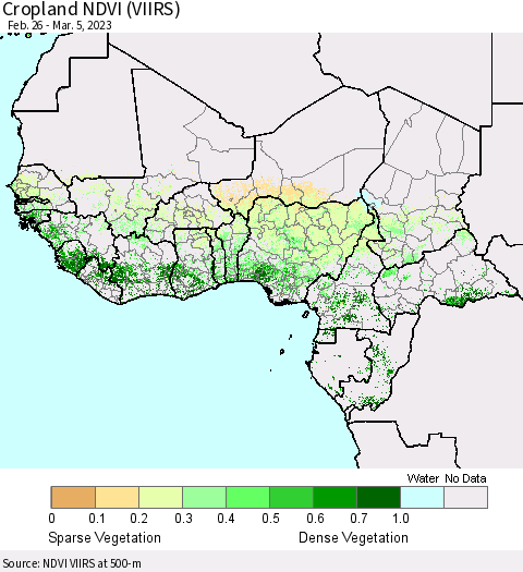 Western Africa Cropland NDVI (VIIRS) Thematic Map For 2/26/2023 - 3/5/2023