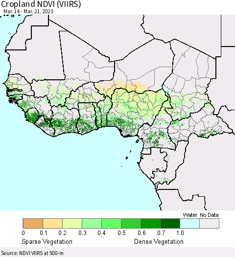 Western Africa Cropland NDVI (VIIRS) Thematic Map For 3/14/2023 - 3/21/2023