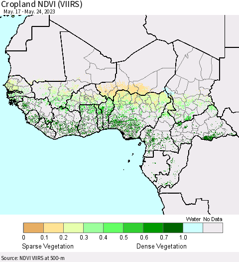 Western Africa Cropland NDVI (VIIRS) Thematic Map For 5/17/2023 - 5/24/2023