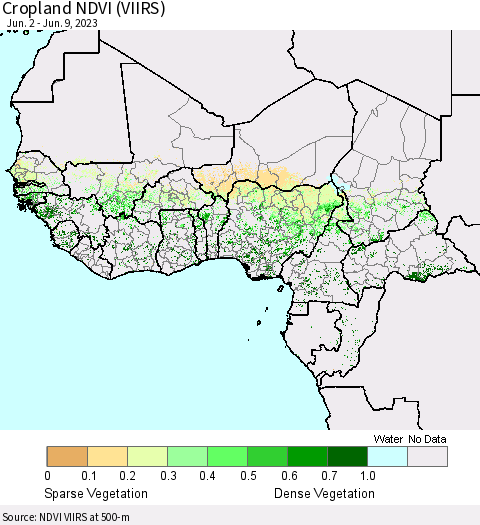 Western Africa Cropland NDVI (VIIRS) Thematic Map For 6/2/2023 - 6/9/2023