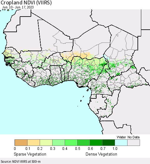 Western Africa Cropland NDVI (VIIRS) Thematic Map For 6/10/2023 - 6/17/2023