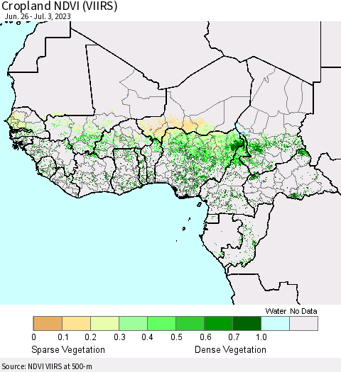 Western Africa Cropland NDVI (VIIRS) Thematic Map For 6/26/2023 - 7/3/2023