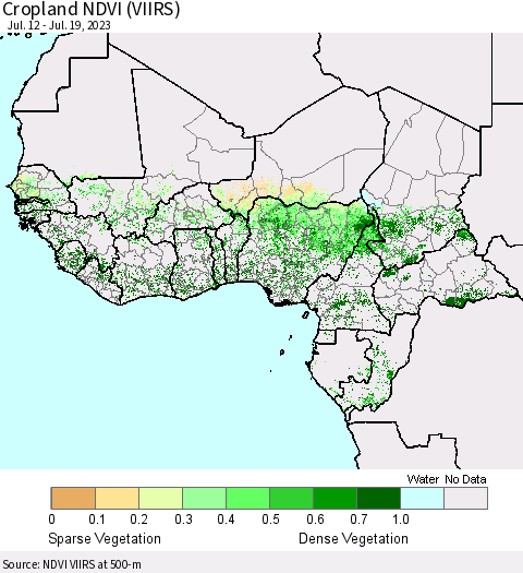 Western Africa Cropland NDVI (VIIRS) Thematic Map For 7/12/2023 - 7/19/2023