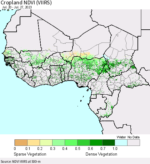 Western Africa Cropland NDVI (VIIRS) Thematic Map For 7/20/2023 - 7/27/2023