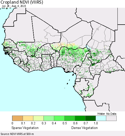 Western Africa Cropland NDVI (VIIRS) Thematic Map For 7/28/2023 - 8/4/2023
