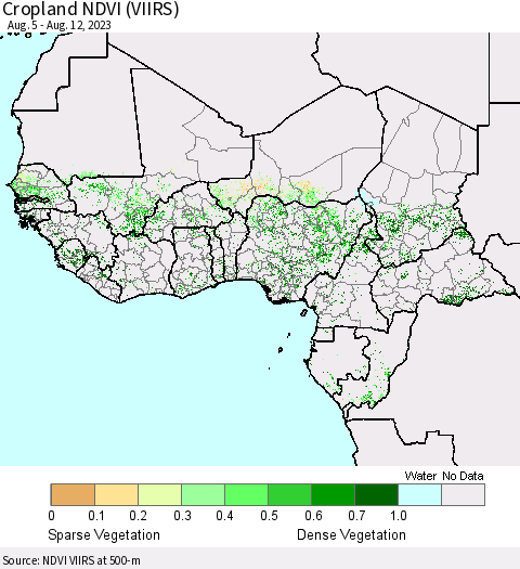 Western Africa Cropland NDVI (VIIRS) Thematic Map For 8/5/2023 - 8/12/2023