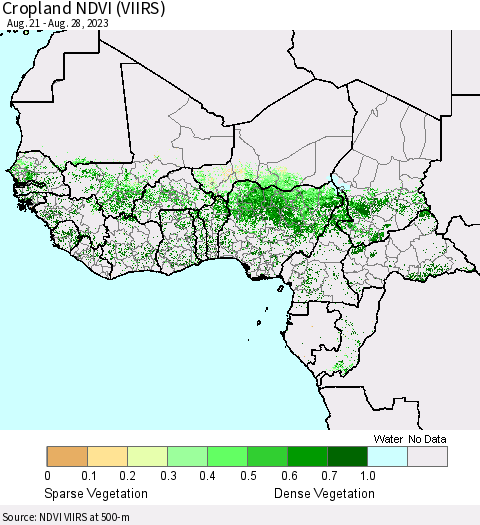 Western Africa Cropland NDVI (VIIRS) Thematic Map For 8/21/2023 - 8/28/2023