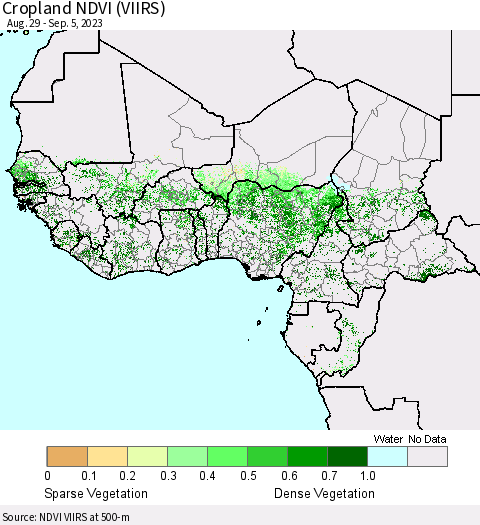 Western Africa Cropland NDVI (VIIRS) Thematic Map For 8/29/2023 - 9/5/2023