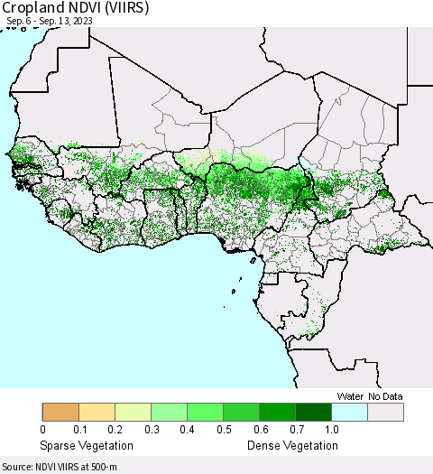 Western Africa Cropland NDVI (VIIRS) Thematic Map For 9/6/2023 - 9/13/2023