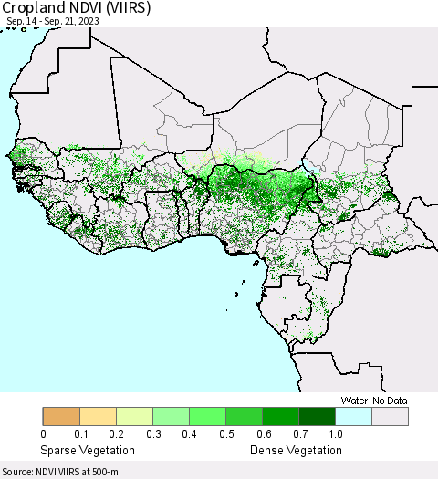 Western Africa Cropland NDVI (VIIRS) Thematic Map For 9/14/2023 - 9/21/2023
