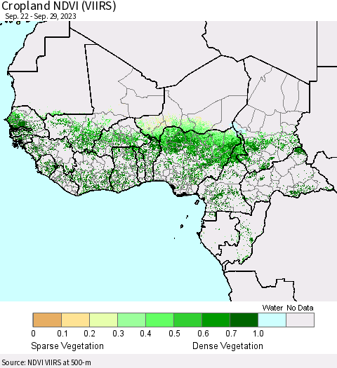 Western Africa Cropland NDVI (VIIRS) Thematic Map For 9/22/2023 - 9/29/2023