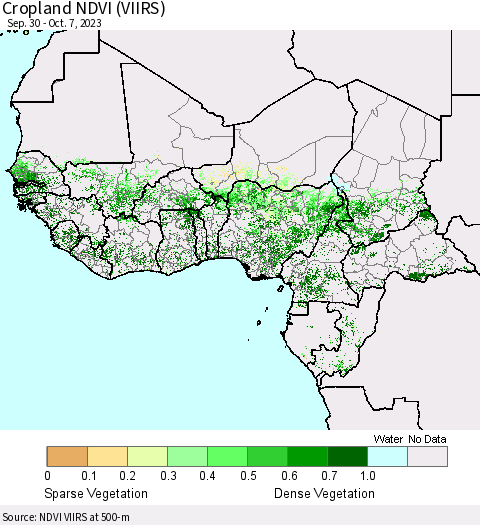 Western Africa Cropland NDVI (VIIRS) Thematic Map For 9/30/2023 - 10/7/2023