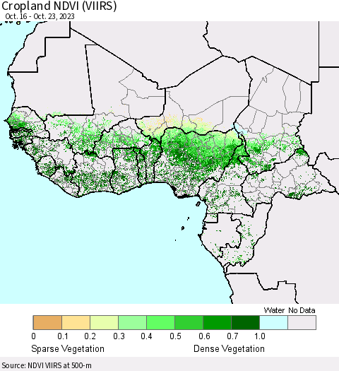 Western Africa Cropland NDVI (VIIRS) Thematic Map For 10/16/2023 - 10/23/2023
