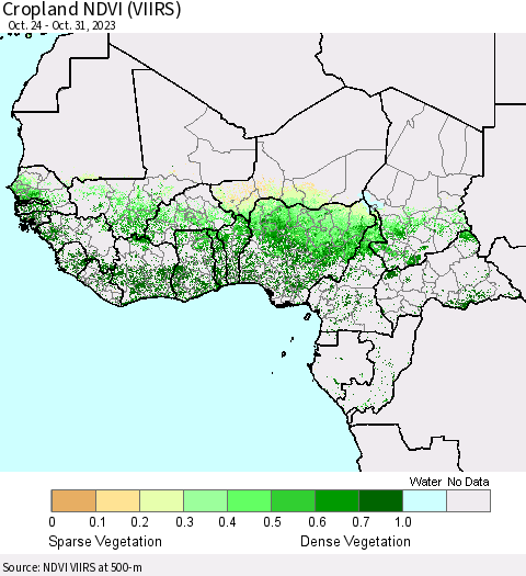 Western Africa Cropland NDVI (VIIRS) Thematic Map For 10/24/2023 - 10/31/2023