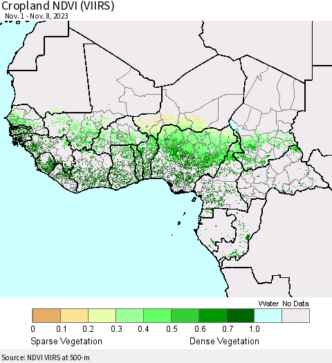 Western Africa Cropland NDVI (VIIRS) Thematic Map For 11/1/2023 - 11/8/2023