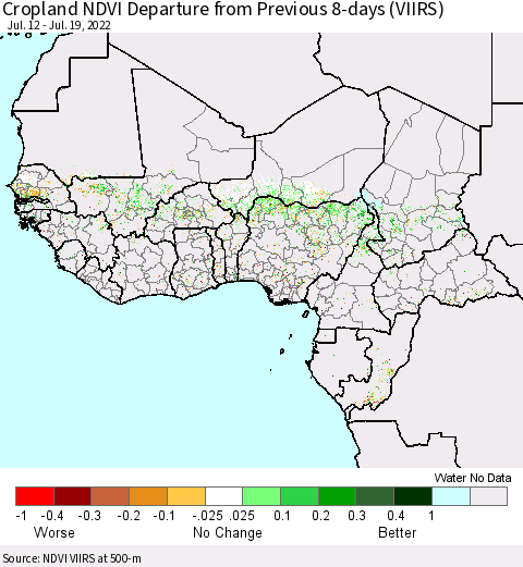 Western Africa Cropland NDVI Departure from Previous 8-days (VIIRS) Thematic Map For 7/12/2022 - 7/19/2022