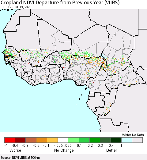 Western Africa Cropland NDVI Departure from Previous Year (VIIRS) Thematic Map For 7/12/2021 - 7/19/2021