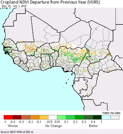Western Africa Cropland NDVI Departure from Previous Year (VIIRS) Thematic Map For 5/25/2022 - 6/1/2022