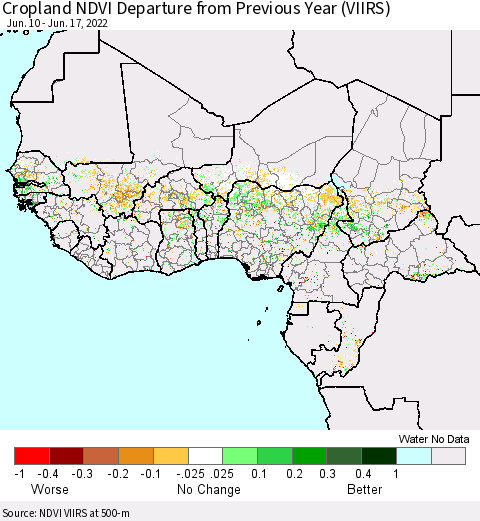 Western Africa Cropland NDVI Departure from Previous Year (VIIRS) Thematic Map For 6/10/2022 - 6/17/2022
