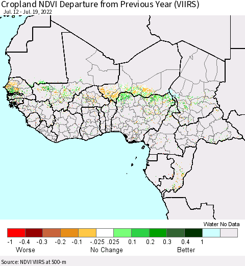 Western Africa Cropland NDVI Departure from Previous Year (VIIRS) Thematic Map For 7/12/2022 - 7/19/2022