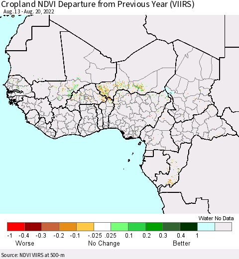 Western Africa Cropland NDVI Departure from Previous Year (VIIRS) Thematic Map For 8/13/2022 - 8/20/2022