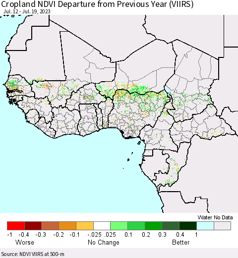 Western Africa Cropland NDVI Departure from Previous Year (VIIRS) Thematic Map For 7/12/2023 - 7/19/2023