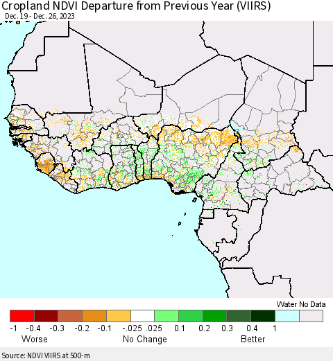 Western Africa Cropland NDVI Departure from Previous Year (VIIRS) Thematic Map For 12/19/2023 - 12/26/2023