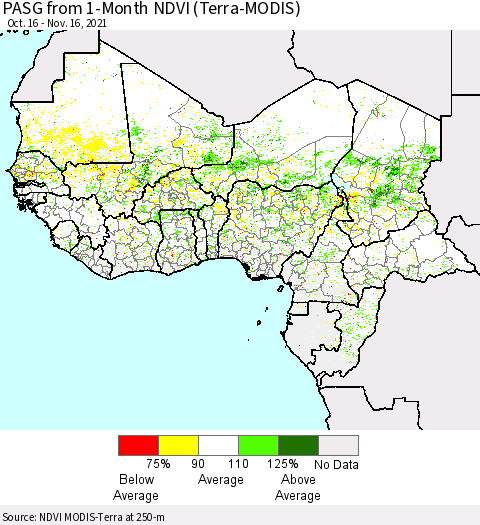 Western Africa PASG from 1-Month NDVI (Terra-MODIS) Thematic Map For 11/9/2021 - 11/16/2021