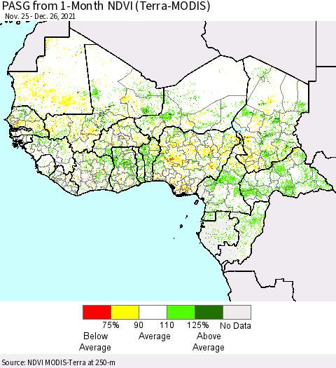 Western Africa PASG from 1-Month NDVI (Terra-MODIS) Thematic Map For 12/19/2021 - 12/26/2021