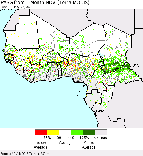 Western Africa PASG from 1-Month NDVI (Terra-MODIS) Thematic Map For 5/17/2022 - 5/24/2022