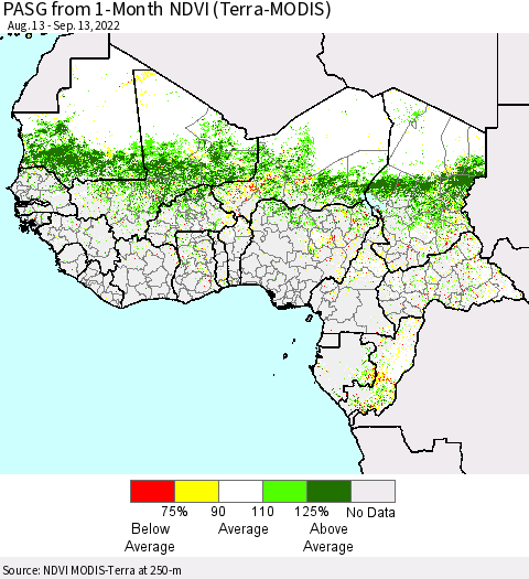 Western Africa PASG from 1-Month NDVI (Terra-MODIS) Thematic Map For 9/6/2022 - 9/13/2022