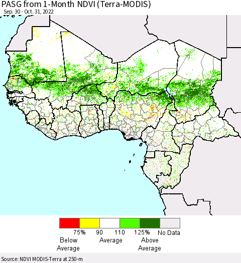 Western Africa PASG from 1-Month NDVI (Terra-MODIS) Thematic Map For 10/24/2022 - 10/31/2022