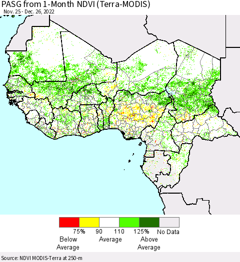 Western Africa PASG from 1-Month NDVI (Terra-MODIS) Thematic Map For 12/19/2022 - 12/26/2022
