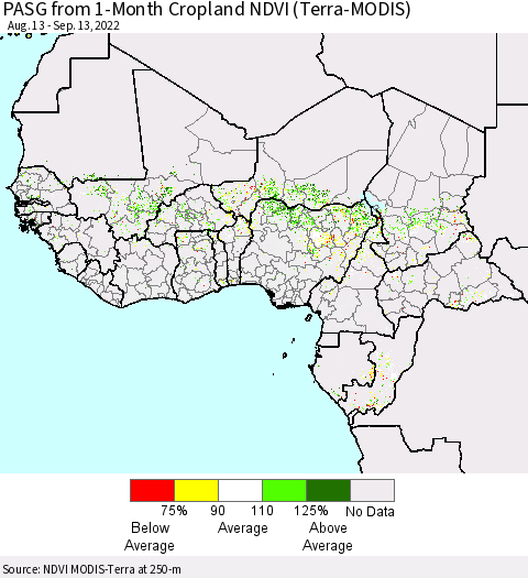 Western Africa PASG from 1-Month Cropland NDVI (Terra-MODIS) Thematic Map For 9/6/2022 - 9/13/2022
