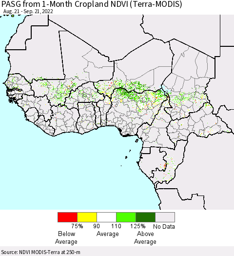 Western Africa PASG from 1-Month Cropland NDVI (Terra-MODIS) Thematic Map For 9/14/2022 - 9/21/2022