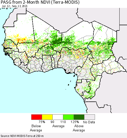 Western Africa PASG from 2-Month NDVI (Terra-MODIS) Thematic Map For 9/6/2021 - 9/13/2021
