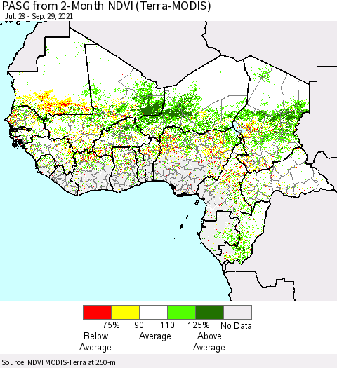 Western Africa PASG from 2-Month NDVI (Terra-MODIS) Thematic Map For 9/22/2021 - 9/29/2021