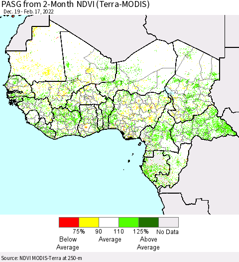 Western Africa PASG from 2-Month NDVI (Terra-MODIS) Thematic Map For 2/10/2022 - 2/17/2022